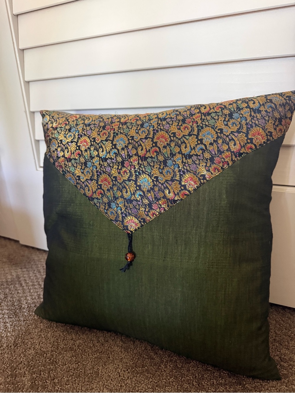 Green throw pillow Thailand Asian 16x16